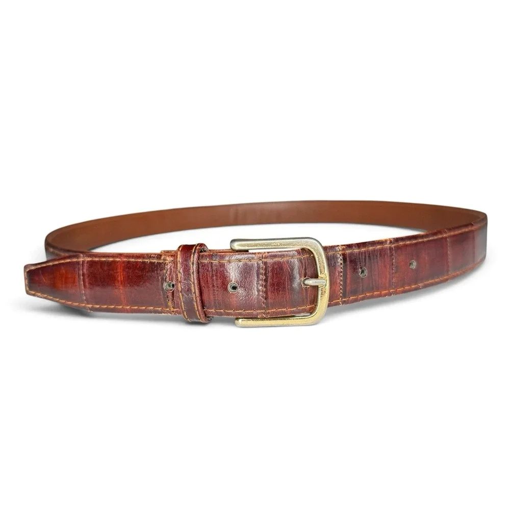 Vintage Genuine EEL SKIN Belt Brown Cognac Red Size 36 Made in Korea